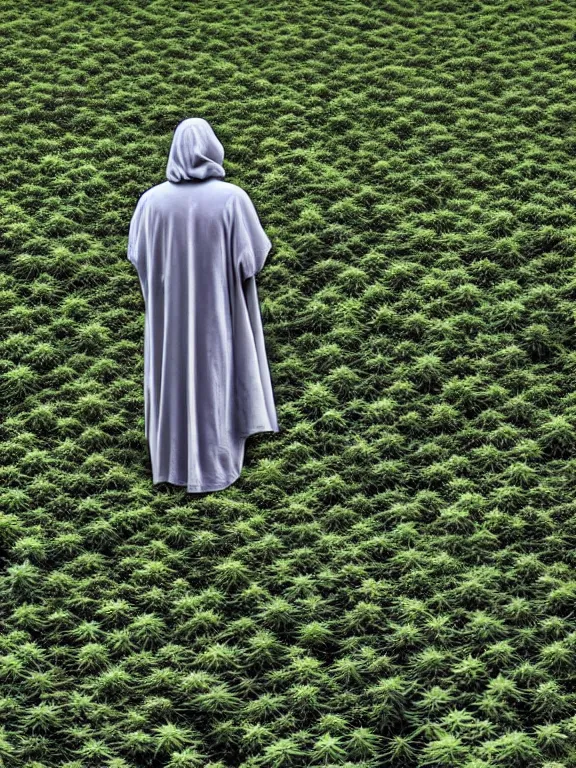 Image similar to grim reaper standing in beautiful cannabis field, grainy, high detail, high resolution,