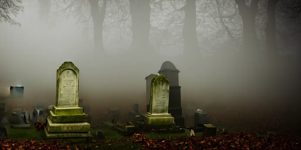 Image similar to creepy horror, Highgate cemetery, tombs, weeping transparent female apparition at a gravestone, blanket of fog, rain, volumetric lighting, beautiful, golden hour, sharp focus, ultra detailed, cgsociety