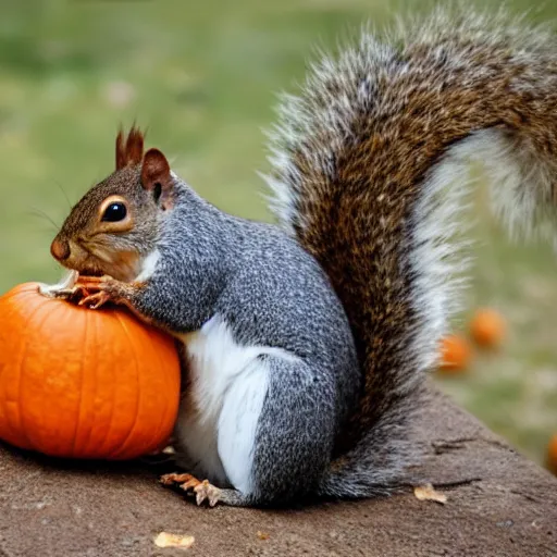 Image similar to squirrel with pumpkin instead of a head