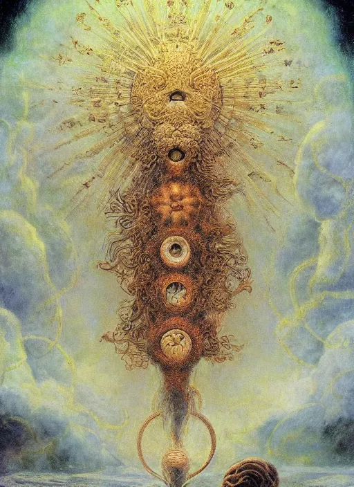 Image similar to antediluvian occult cosmology, panspermia, by robert hooke and ernst haeckel and agostino arrivabene and joaquin sorolla, rule of thirds, vivid colours, atmospheric, digital painting, artstation, concept art, smooth, soft focus, negative space, illustration, digital painting