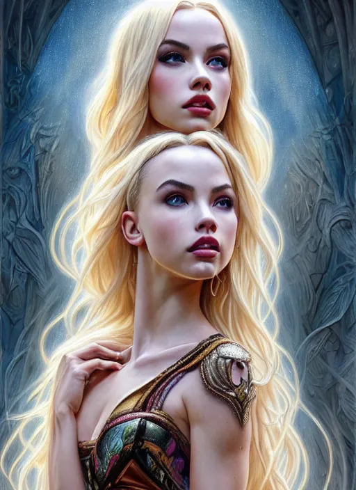 Image similar to ultra realistic illustration, a stunningly beautiful greek gothic goddess of chaos played by jordyn jones and dove cameron and margot robbie and taylor swift and megan fox and adriana lima, intricate, elegant, highly detailed, digital painting, artstation, concept art, smooth, sharp focus, illustration, art by artgerm and greg rutkowski and alphonse mucha