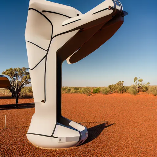 Image similar to flying robotic drone 3d printer, giant extrusion nozzle printing an earthship house frame in the australian desert, XF IQ4, 150MP, 50mm, F1.4, ISO 200, 1/160s, dawn