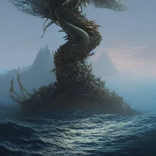 Image similar to a fish as tree, at a sea, by greg rutkowski, trending on art station, highly detailed, magic the gathering, matte painting