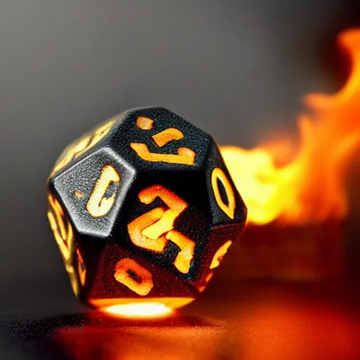 Image similar to d 2 0 made of fire, realistic photography, high detailed