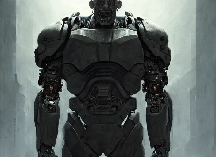 Image similar to michael berryman as victor stone, full body concept, cyborg, borg, strogg, face of a man, terminator, flesh, quake strogg, doom demon, wolfenstein, monstrous, powerful, symmetry, symmetrical, concept art by ruan jia and greg rutkowski