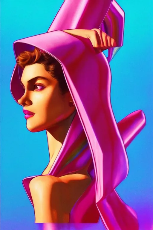 Prompt: 🧕🏽🌈, 8 0 s art deco, artstation, moebius + artgerm, hd,