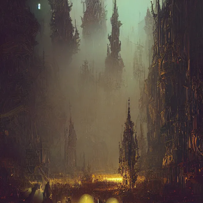 Image similar to gdansk, abstract, concept art, digital painting, ornate, backlit, bokeh, deep aura, slight glow, by bruce pennington, by wayne barlowe