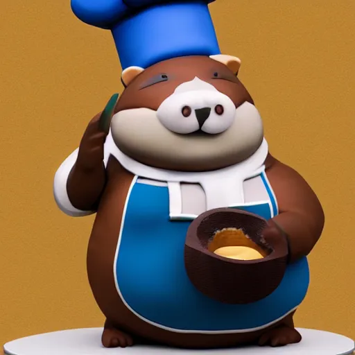 Image similar to pvc figurine of a fat badger wearing a chef's hat and apron and holding a cake, furry art, badger, artstation, figurine