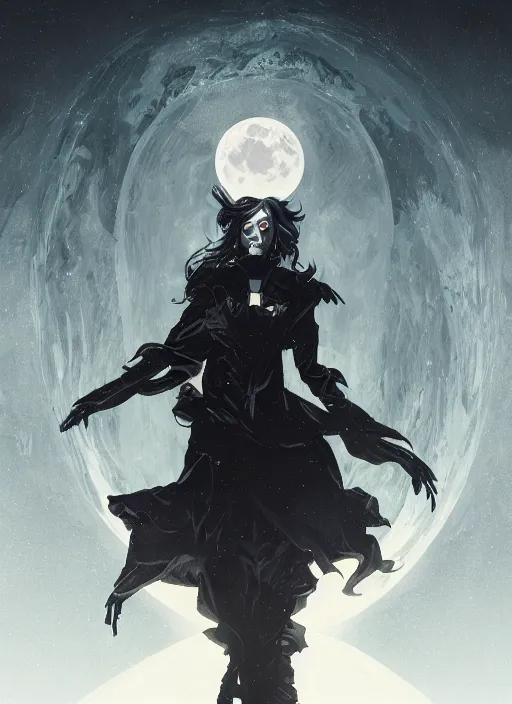 Prompt: symmetrical centered portrait of Anna Millerstone as a Dark evil witch, big moon in the background, dramatic lighting, book cover illustration by Greg rutkowski, yoji shinkawa, 4k, digital art, concept art, trending on artstation, golden silver elements, empty space, flower elements