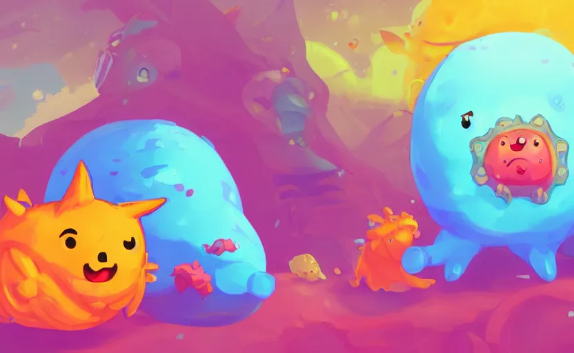 Prompt: Slime Rancher, digital painting, expressionistic, intricate detail, meticulous brush strokes, genius composition, masterpiece, work of art, 4k wallpaper
