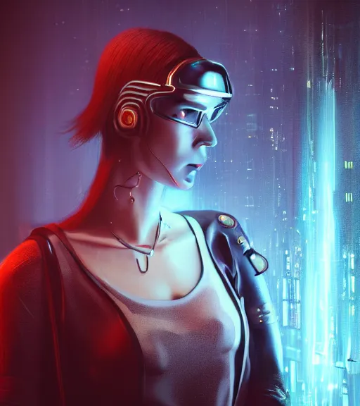 Prompt: a cyberpunk woman with shining sphere in necklace, hyperrealistic, cyber world, ambient lighting, concept art, hyper - detailed, smooth, octane, ray tracing, cinematic, high quality