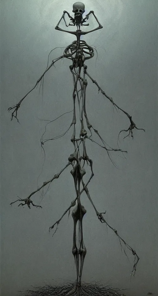 Prompt: skeletal portal to the realm of those forgotten, lovecraftian, 4 k, realistic, surreal, by zdzisław beksinski
