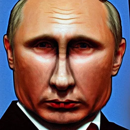 Image similar to Portrait by H.R.Giger of Putin Abomination, photo-realistic, 2K, highly detailed