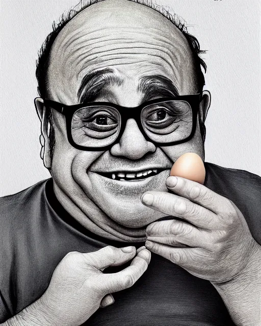 Image similar to painting portrait of danny devito as an egg, cartoon, warm lighting, danny devito has an egg body, movie poster, illustration by bartek fedyczak, erak note, tooth wu, neil richards, kan liu, siwoo kim, jisu choe, trending on art station