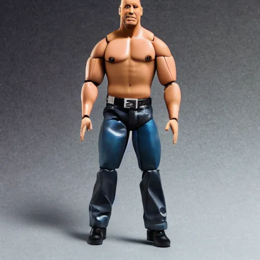 Image similar to Dwayne Johnson (The Rock) as a male barbie doll, Mattel, studio product photography, professional, detailed, f/8.0