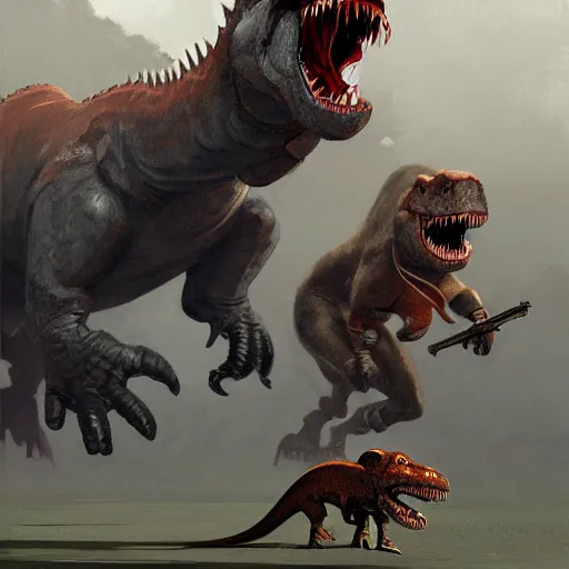 Image similar to t - rex chasing a small rat in team fortress 2 style, detailed painting, by jakub rozalski