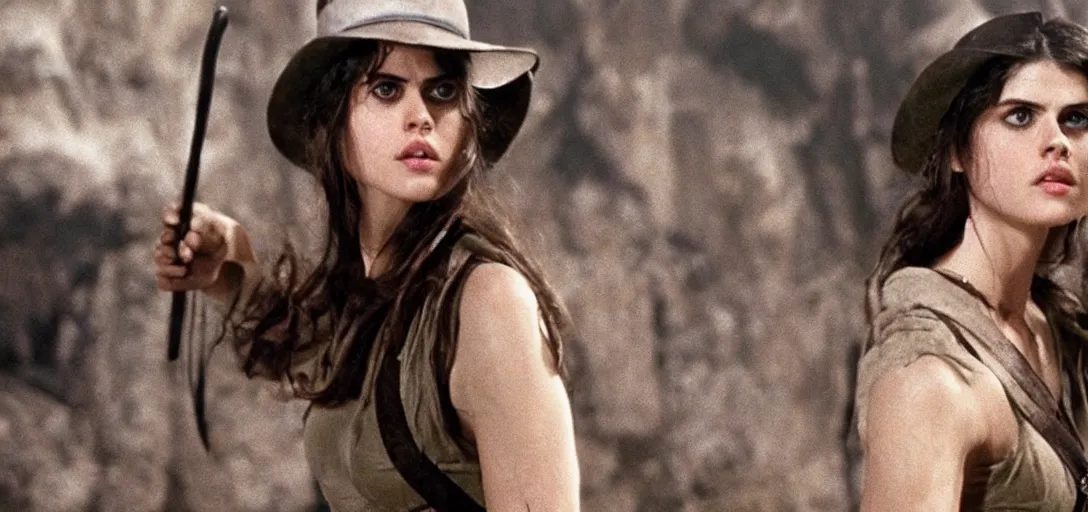 Image similar to still of alexandra daddario as indiana jones in raiders of the lost ark ( 1 9 8 1 )