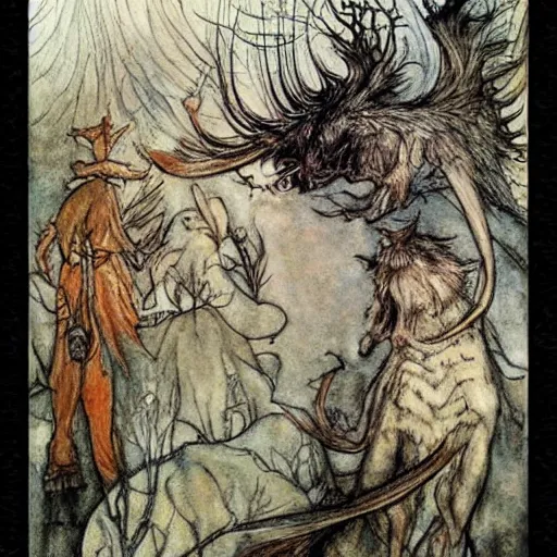 Image similar to painting in style of Arthur Rackham