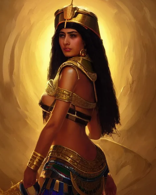 Image similar to Jessica Kahawaty as a beautiful egyptian princess, gorgeous, portrait, powerful, intricate, beautiful, masterpiece, elegant, volumetric lighting, back lighting, dramatic lighting, highly detailed, artstation, sharp focus, illustration, Artgerm, Jean-Léon Gérôme , ruan jia