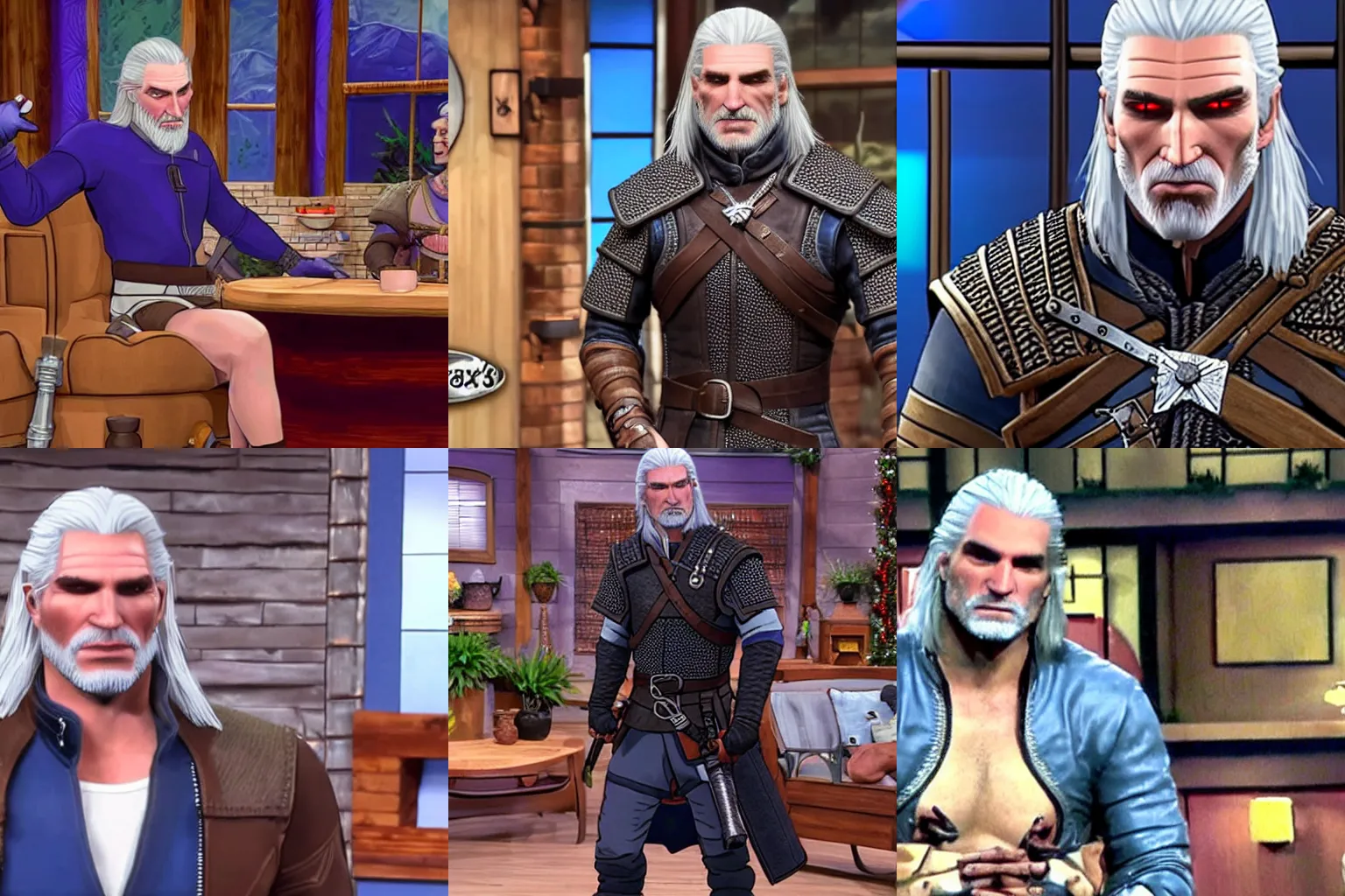 Prompt: Screencap of Geralt of Rivia's guest appearance on the daytime television show Maury, highly detailed, clear faces