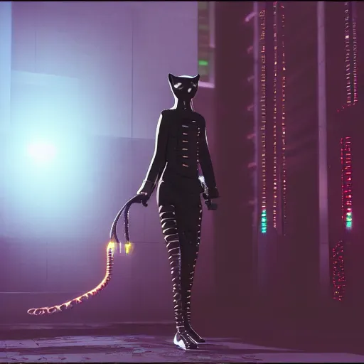 Image similar to cyberpunk cat in suit, final render, unreal engine