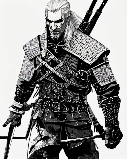 Image similar to geralt of rivia, concept art, sumi - e style, artstation, trending, highly detailed, smooth, focus, art by yoji shinkawa