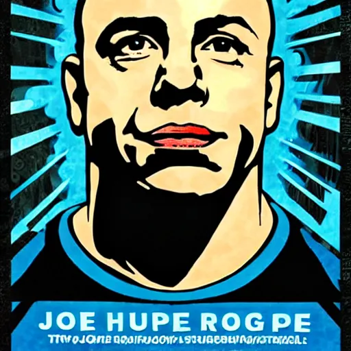 Prompt: joe rogan in the style of hope by shepaed fairey