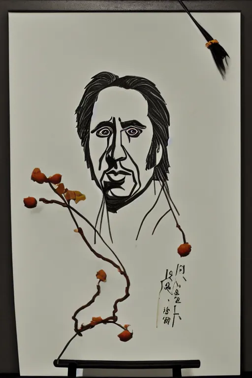 Prompt: Portrait of Nicholas Cage in Ikebana style