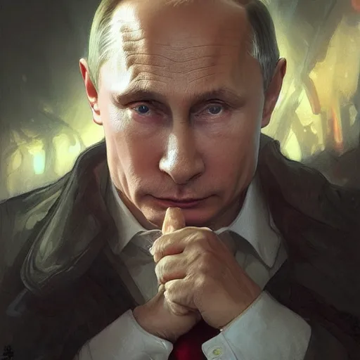 Image similar to Vladimir Putin got a pig nose, intricate, highly detailed, digital painting, artstation, concept art, smooth, sharp focus, illustration, evil, horrifying, art by artgerm and greg rutkowski and alphonse mucha