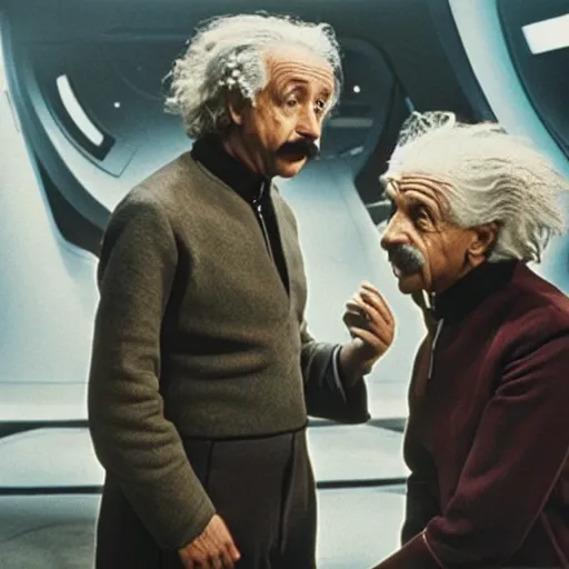 Image similar to Young Albert Einstein and Old Albert Einstein in the new Star Trek movie