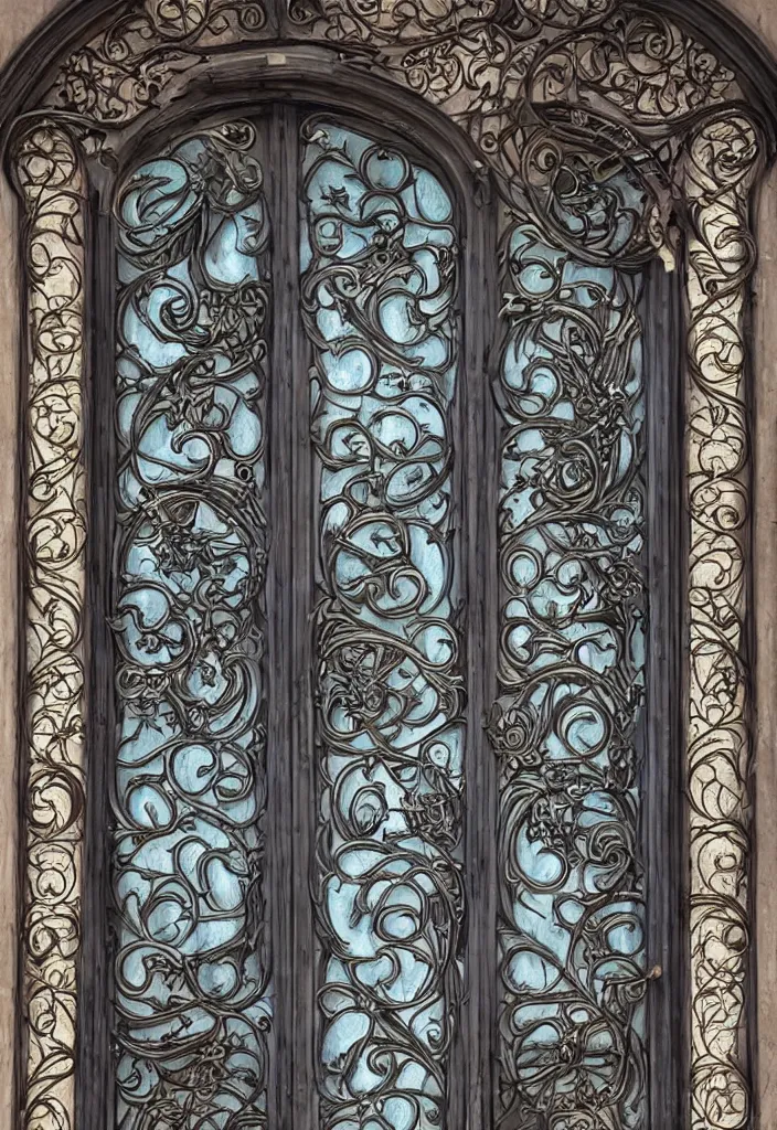 Image similar to photo of a beautiful window, intricate details, art nouveau, iron frame, world of warcraft