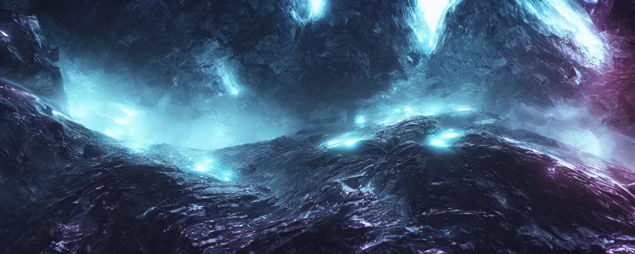 Image similar to a dark epic swirling galaxy, dark scifi, unreal engine, octane render, volumetric lighting