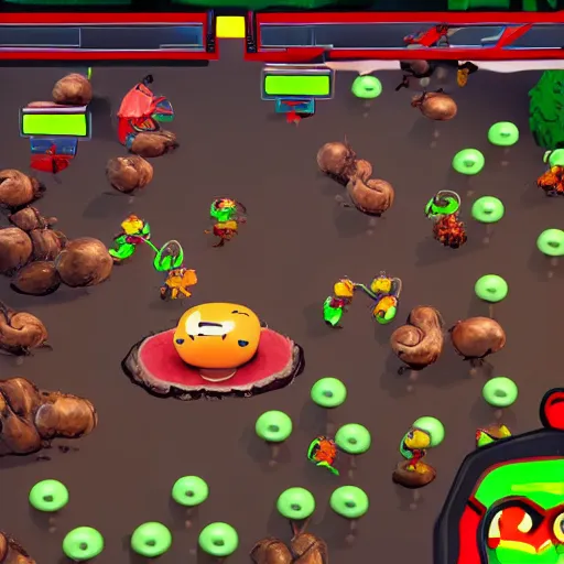 Image similar to First preview of video game - Potato Defender - where you as a mini octopus must defend your potatoes from ants - Unreal 6 4k