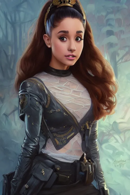 Prompt: beautiful cottagecore police officer Ariana Grande , she is the law and order, innercity intersection, intricate, elegant, highly detailed, digital painting, artstation, concept art, smooth, sharp, focus, illustration, art by artgerm and greg rutkowski and alphonse mucha