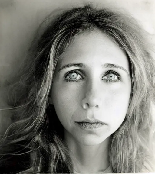 Image similar to award winning photo of Sarah Chalke, symmetrical face by Sally Mann