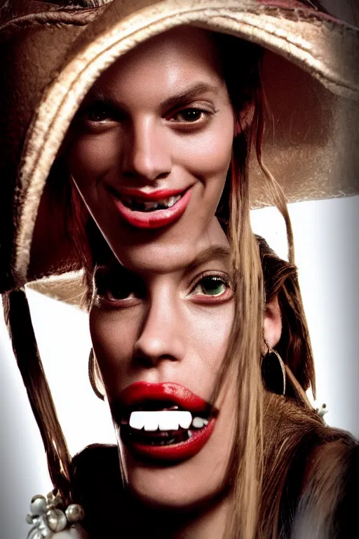 Image similar to gopro closeup of jar jar binks as a female cowgirl, long eyeslashes, huge juicy lips, big seductive eyes, dolce & gabbana campaign, shot by mario testino, realistic vfx simulation