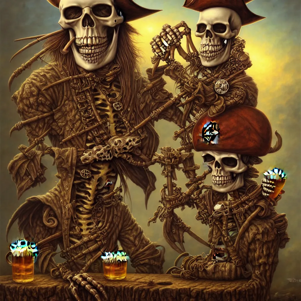 Prompt: pirate skeleton drinking beer by tomasz alen kopera and Justin Gerard