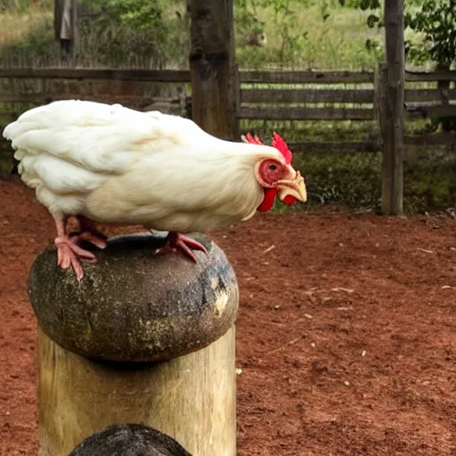 Image similar to photo of chicken standing on pig's back