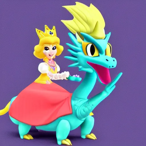 Image similar to Princess peach riding a dragon