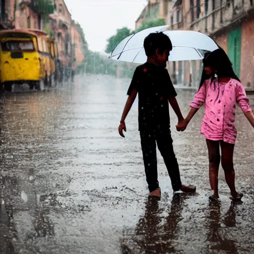 Image similar to an indian girl and italian boy holding hands in the rain