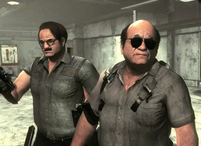 Image similar to video game still of danny devito in the video game resident evil 2,