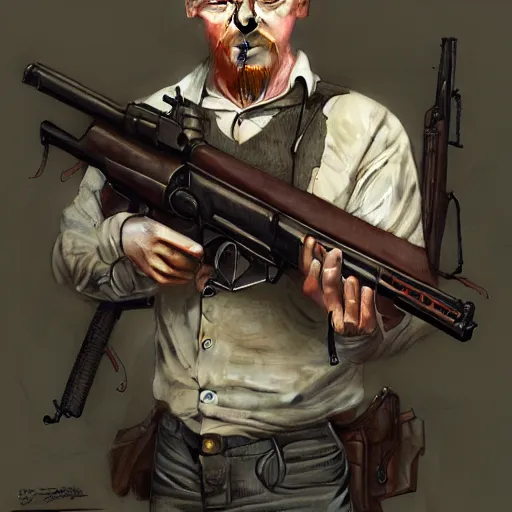 Prompt: portrait of simon pegg in the london of suburbs, winchester rifle, zombie apocalypse, joyful smirk, intricate, elegant, highly detailed, digital painting, artstation, concept art, matte, sharp focus, illustration, art by artgerm and greg rutkowski and alphonse mucha