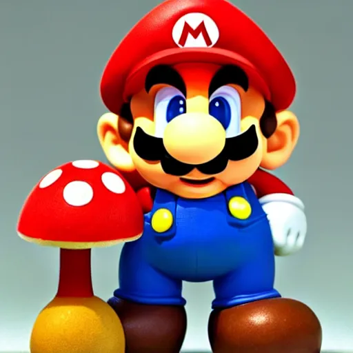 Prompt: claymation mario holding a mushroom