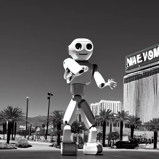 Image similar to LAS VEGAS, NV JUNE 7 2024: One of the most helpful happy self-aware robots to emerge from the future-portal.