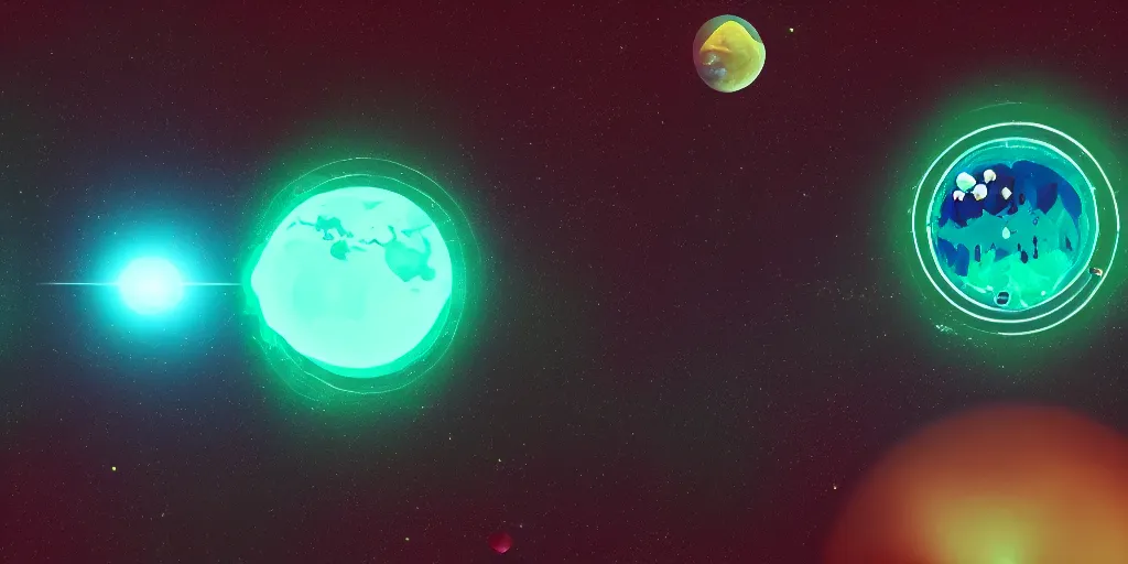 Prompt: a dark silhouette watch 2 planets collide, dark landscape, 16bits videogame, neon motion, pixels,
