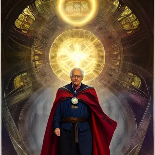 Image similar to bernie sanders as doctor strange, radiant light, caustics, heroic, bright iridescent light, by gaston bussiere, bayard wu, greg rutkowski, maxim verehin