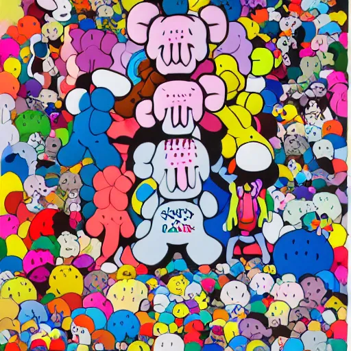 Image similar to kaws and murakami collaboration painting