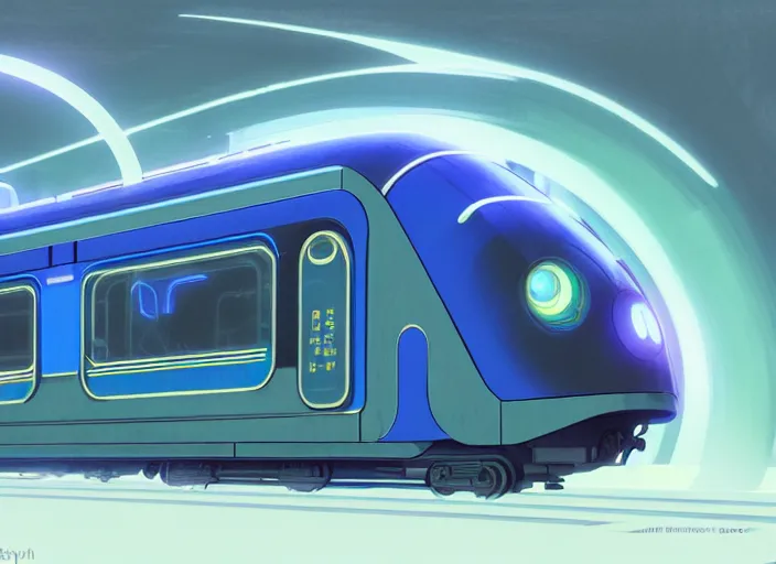 Prompt: (futuristic train designed by Apple), Ilya Kuvshinov, digital, concept art, Kyoto animation, last exile, blue submarine no. 6,loish, murata range, kawaii, yoshitaka amano, studio lighting, manga, bright colors, beautiful, 28mm lens,alphonse mucha, vibrant high contrast, gradation, jean giraud, moebius, fantasy, rule of thirds, fibonacci, intricate, cel shaded, flat, matte print, makoto shinkai