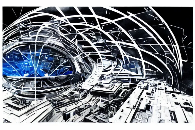 Image similar to futuristic, cyberpunk, martian architecture, minimalistic ink airbrush painting on white background, outline