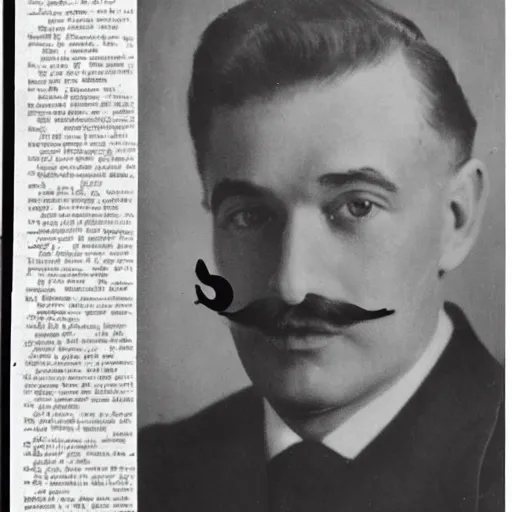 Image similar to newspaper photo from 40s of a stern looking slim medical doctor with a regualar mustache and sidecut hair toupet